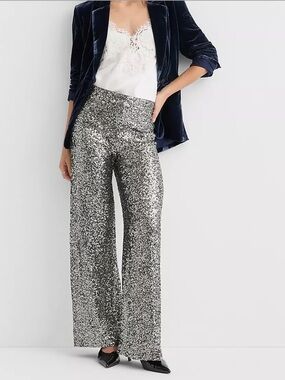 LOFT Clean Wide Leg Pants In Sequin Gunmetal Size 8